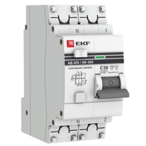 Дифференциальный автомат АД-32 (селективный) 1P+N 50А/300мА EKF PROxima; DA32-50-300S-pro